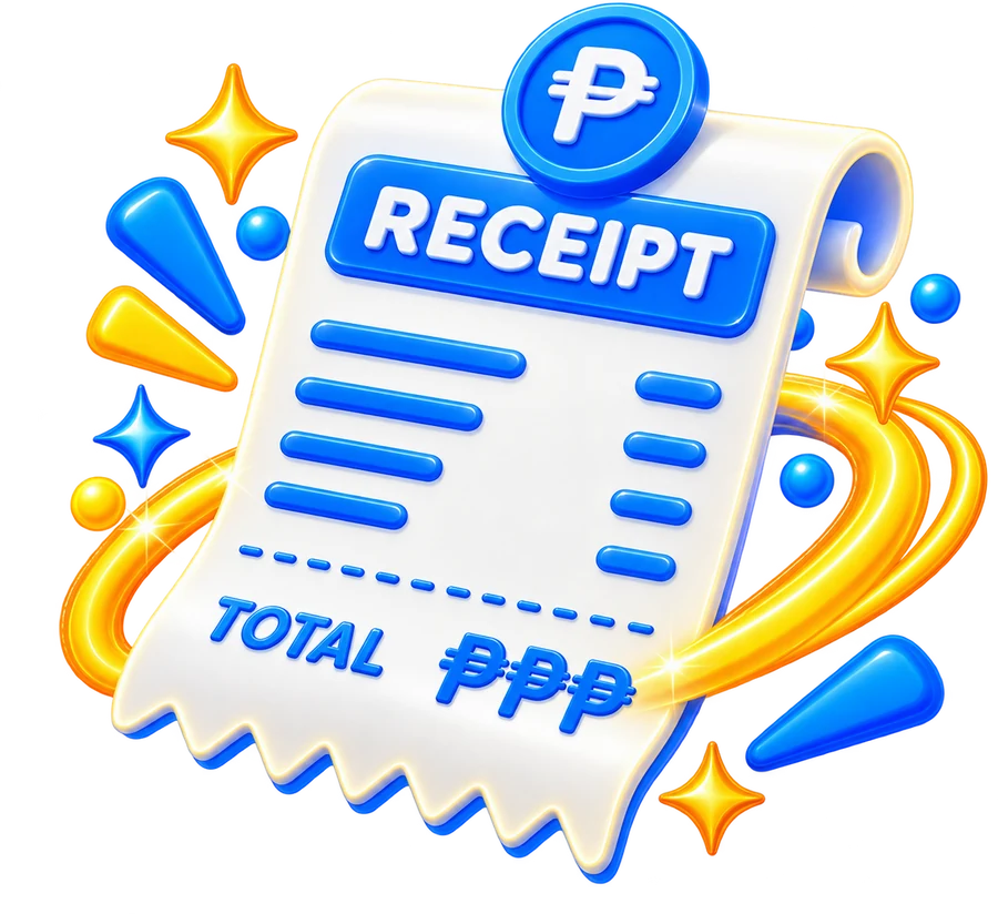 A sales receipt ringed with points